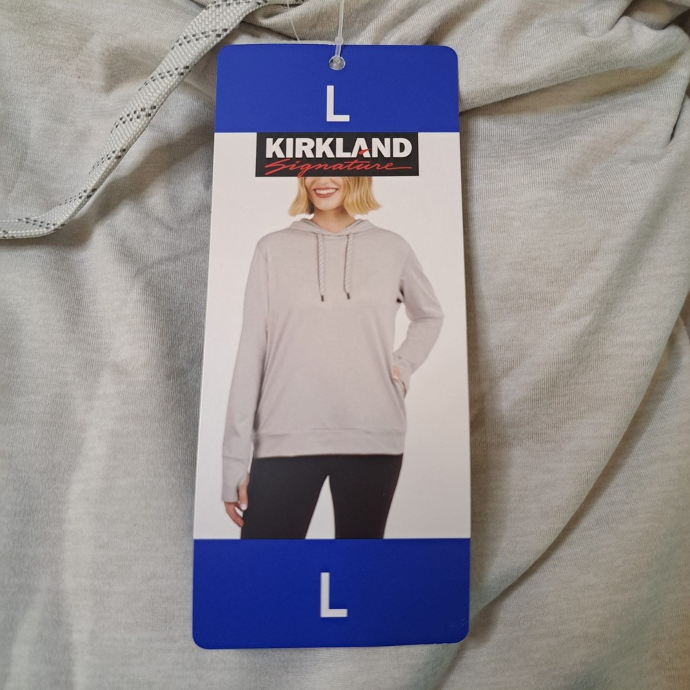 Kirkland Signature Pullover Hoodie Womens‎ L Gray NWT Thumbholes 1450-210